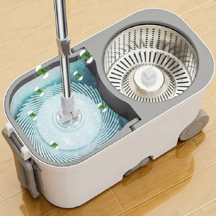 Set Mop Rotativ cu Galeata cu Centrifuga SUPER TRENDS®, Doua Rezerve, Maner Telescopic, Gri [7]