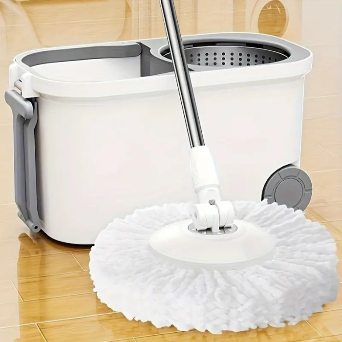 Set Mop Rotativ cu Galeata cu Centrifuga SUPER TRENDS®, Doua Rezerve, Maner Telescopic, Gri [2]