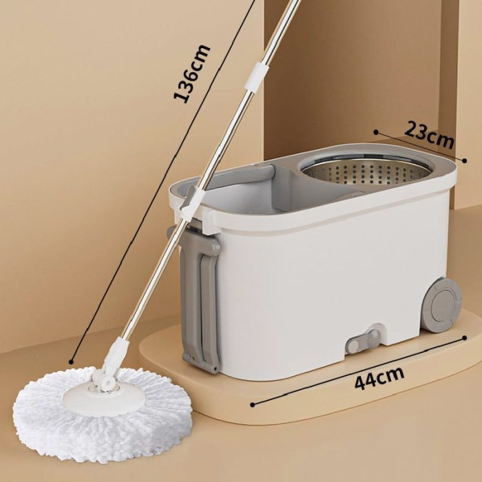 Set Mop Rotativ cu Galeata cu Centrifuga SUPER TRENDS®, Doua Rezerve, Maner Telescopic, Gri [3]