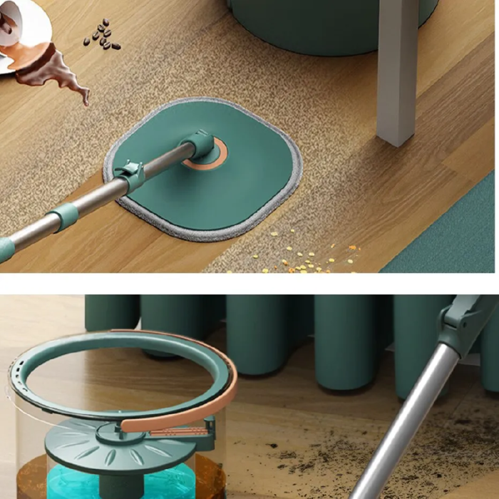 Set Mop Rotativ cu Galeata SUPER TRENDS® cu Separare a Apei Murdare, Verde [7]