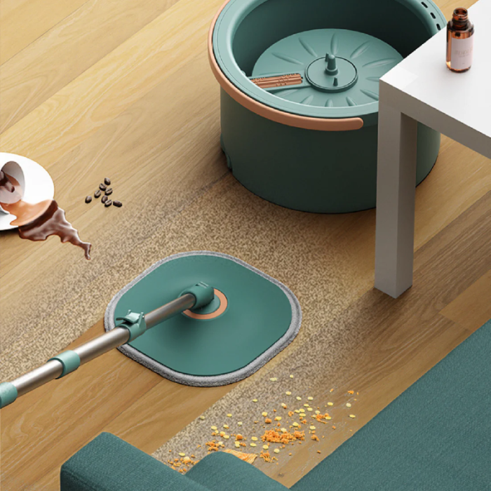 Set Mop Rotativ cu Galeata SUPER TRENDS® cu Separare a Apei Murdare, Verde [5]