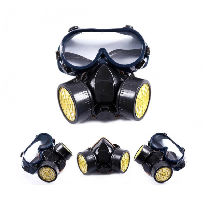 Set Ochelari si Masca de Protectie Profesionala SUPER TRENDS®, Pentru Lucrul in Mediu Chimic, 2 Filtre de Carbon Activ, Protectie Impotriva Vaporilor, Vopselei sau Prafului, Negru [6]