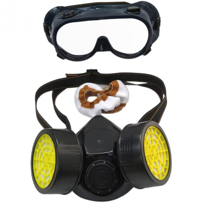 Set Ochelari si Masca de Protectie Profesionala SUPER TRENDS®, Pentru Lucrul in Mediu Chimic, 2 Filtre de Carbon Activ, Protectie Impotriva Vaporilor, Vopselei sau Prafului, Negru [4]