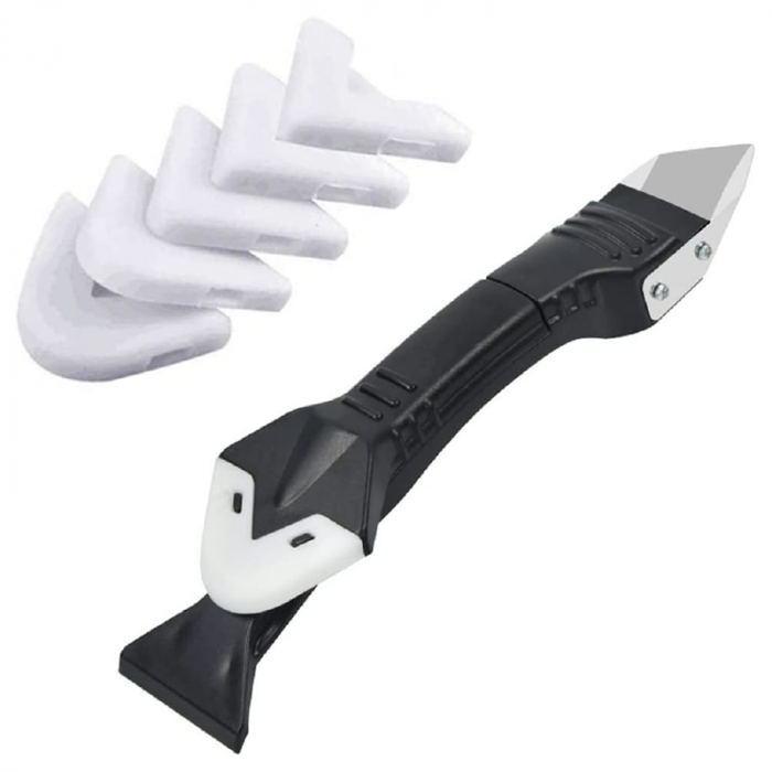 Set pentru chituit 3 in 1 Profesional SUPER TRENDS®, Spatula Pentru Chit, Cutter Pentru Indepartarea Chitului, Racleta Din Silicon cu 5 Capete de Schimb, Pentru Bucatarie, Baie, Geamuri, Chiuveta [1]