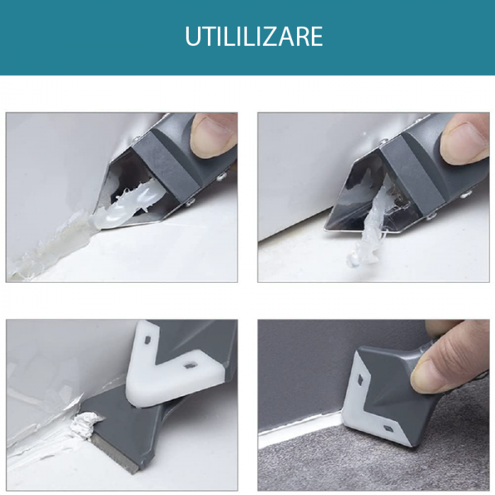 Set pentru chituit 3 in 1 Profesional SUPER TRENDS®, Spatula Pentru Chit, Cutter Pentru Indepartarea Chitului, Racleta Din Silicon cu 5 Capete de Schimb, Pentru Bucatarie, Baie, Geamuri, Chiuveta [4]