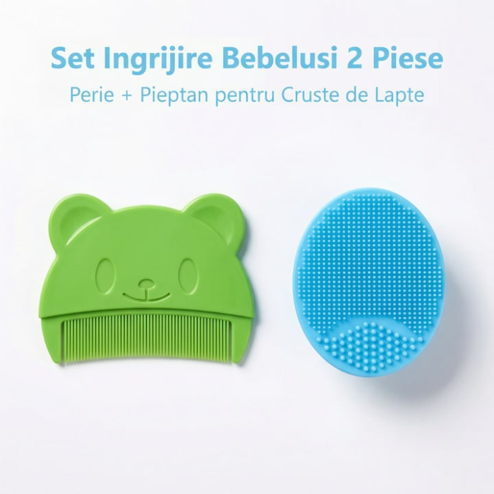 Set Perie De Baie Si Pieptan Bebelusi SUPER TRENDS® Din Silicon Moale, Perie Si Pieptan Bebe Cu Maner Ergonomic, Perie Si Piapten Bebelusi Pentru Indepartarea Crustelor De Lapte, Set Ingrijire Bebelusi Verde Albastru, Set Ingrijire Bebe Hipoalergenic [17]