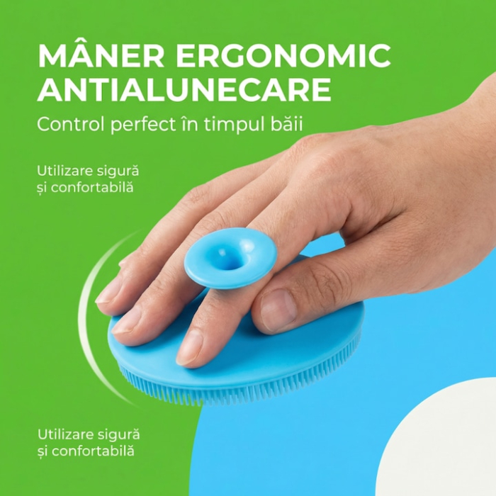 Set Perie De Baie Si Pieptan Bebelusi SUPER TRENDS® Din Silicon Moale, Perie Si Pieptan Bebe Cu Maner Ergonomic, Perie Si Piapten Bebelusi Pentru Indepartarea Crustelor De Lapte, Set Ingrijire Bebelusi Verde Albastru, Set Ingrijire Bebe Hipoalergenic [6]