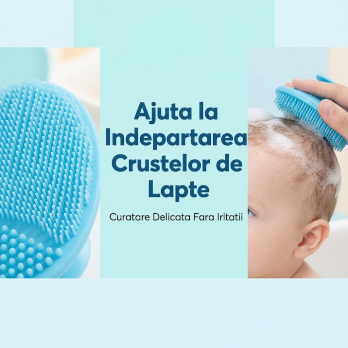 Set Perie De Baie Si Pieptan Bebelusi Super Trends® Din Silicon Moale, Perie Si Pieptan Bebe Pentru Indepartarea Crustelor De Lapte, Perie Si Piapten Bebelusi Cu Maner Ergonomic Antialunecare, Set Ingrijire Bebelusi Roz Albastru, Set Ingrijire Bebe [3]