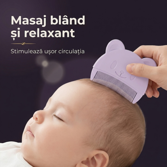 Set Perie De Baie Si Pieptan Bebelusi Super Trends® Din Silicon Moale, Perie Si Pieptan Bebe Pentru Indepartarea Crustelor De Lapte, Perie Si Piapten Bebelusi Cu Maner Ergonomic Antialunecare, Set Ingrijire Bebelusi Violet Albastru, Set Ingrijire Bebe [3]