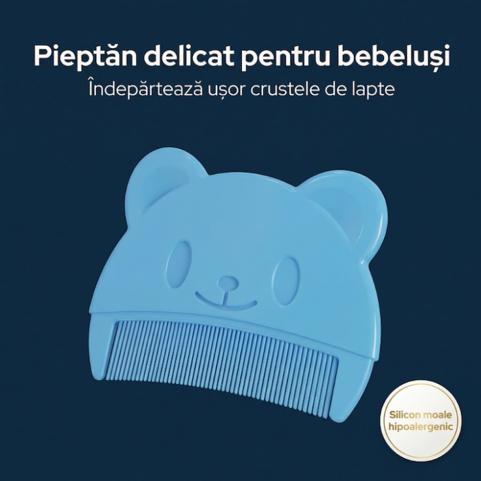 Set Perie De Baie Si Pieptan Bebelusi Super Trends® Din Silicon Moale, Perie Si Pieptan Bebe Pentru Indepartarea Crustelor De Lapte, Perie Si Piapten Bebelusi Cu Maner Ergonomic Antialunecare, Set Ingrijire Bebelusi Albastru, Set Ingrijire Bebe Hipoalerge [7]