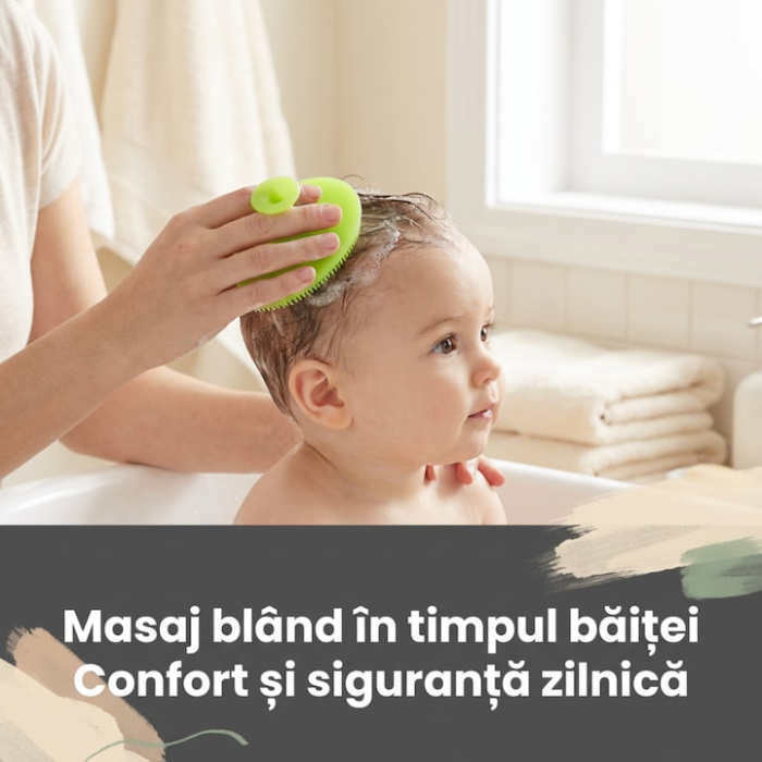 Set Perie De Baie Si Pieptan Bebelusi Super Trends® Din Silicon Moale, Perie Si Pieptan Bebe Pentru Indepartarea Crustelor De Lapte, Perie Si Piapten Bebelusi Cu Maner Ergonomic Antialunecare, Set Ingrijire Bebelusi Verde, Set Ingrijire Bebe Hipoalergenic [2]