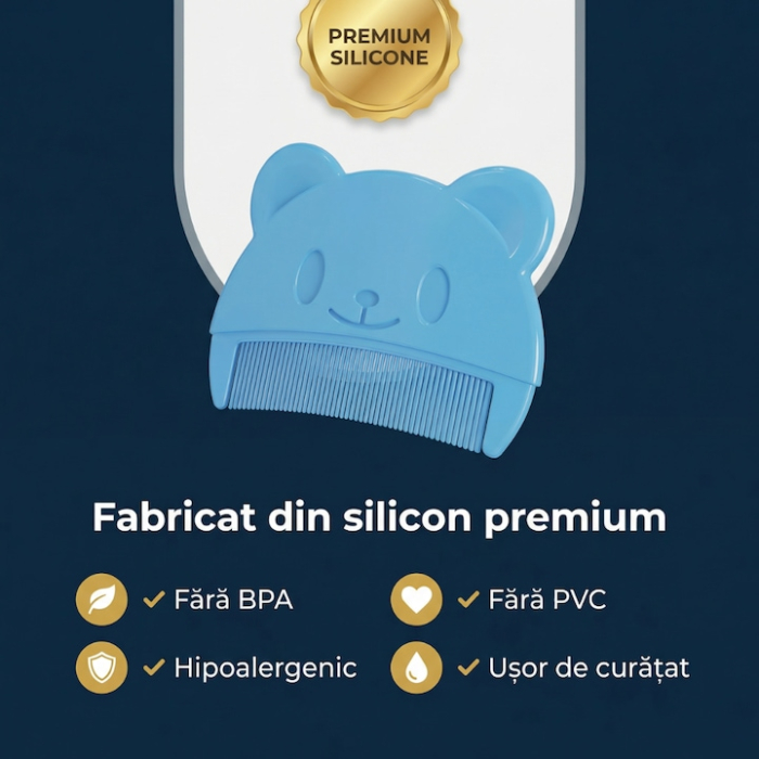 Set Perie De Baie Si Pieptan Bebelusi Super Trends® Din Silicon Moale, Perie Si Pieptan Bebe Pentru Indepartarea Crustelor De Lapte, Perie Si Piapten Bebelusi Cu Maner Ergonomic Antialunecare, Set Ingrijire Bebelusi Albastru, Set Ingrijire Bebe Hipoalerge [13]