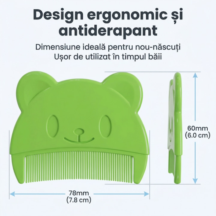 Set Perie De Baie Si Pieptan Bebelusi Super Trends® Din Silicon Moale, Perie Si Pieptan Bebe Pentru Indepartarea Crustelor De Lapte, Perie Si Piapten Bebelusi Cu Maner Ergonomic Antialunecare, Set Ingrijire Bebelusi Verde, Set Ingrijire Bebe Hipoalergenic [11]