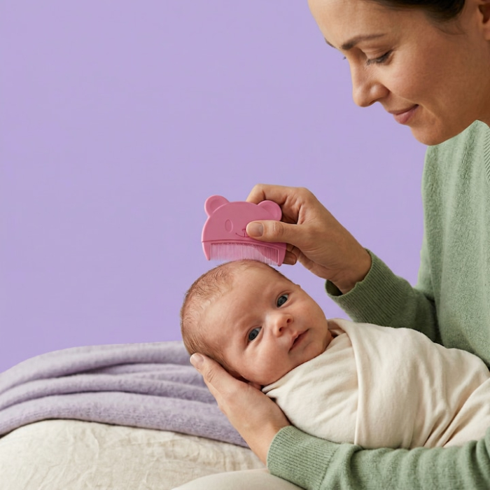 Set Perie De Baie Si Pieptan Bebelusi Super Trends® Din Silicon Moale, Perie Si Pieptan Bebe Pentru Indepartarea Crustelor De Lapte, Perie Si Piapten Bebelusi Cu Maner Ergonomic Antialunecare, Set Ingrijire Bebelusi Roz Violet, Set Ingrijire Bebe [13]