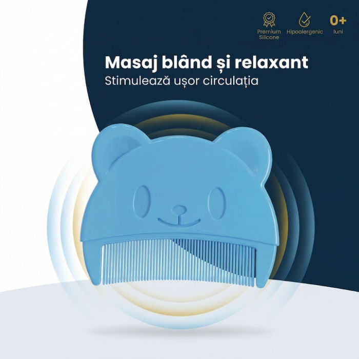 Set Perie De Baie Si Pieptan Bebelusi Super Trends® Din Silicon Moale, Perie Si Pieptan Bebe Pentru Indepartarea Crustelor De Lapte, Perie Si Piapten Bebelusi Cu Maner Ergonomic Antialunecare, Set Ingrijire Bebelusi Albastru, Set Ingrijire Bebe Hipoalerge [6]