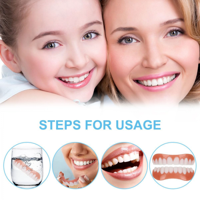 Set Proteze Dentare Premium SUPER TRENDS®, Contine Partea de Sus 1 Buc si Partea Jos 1 Buc, Fatete Dentare Cosmetice, Acopera Dintii Lipsa, Zambet Perfect, Silicon, Alb-Roz [9]