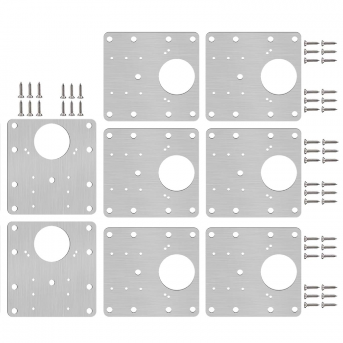 Set Reparatie Balamale Pentru Dulapuri Profesional SUPER TRENDS®, 8 Placi Metalice Otel Inoxidabil 9x9 cm, 48 Suruburi, Argintiu [1]