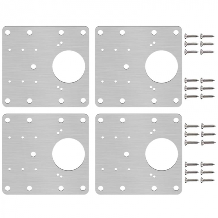 Set Reparatie Balamale Pentru Dulapuri Profesional SUPER TRENDS®, 8 Placi Metalice Otel Inoxidabil 9x9 cm, 48 Suruburi, Argintiu [2]