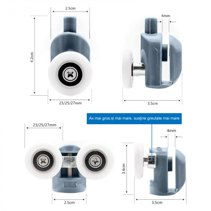 Set Role Universale Premium SUPER TRENDS®, Pentru Cabina de Dus, cu Rulmenti, 8 buc, Alb-Albastru [4]