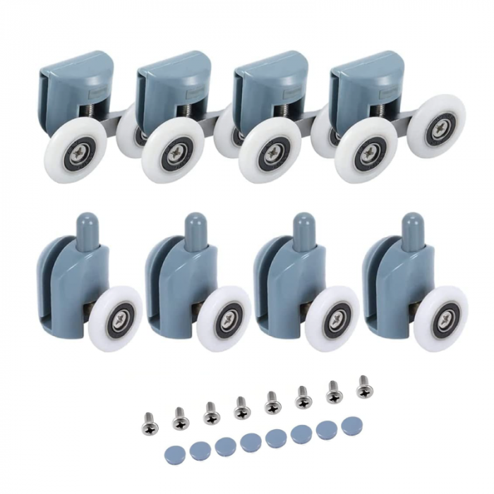 Set Role Universale Premium SUPER TRENDS®, Pentru Cabina de Dus, cu Rulmenti, 8 buc, Alb-Albastru [1]