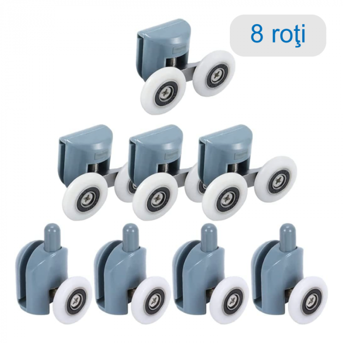 Set Role Universale Premium SUPER TRENDS®, Pentru Cabina de Dus, cu Rulmenti, 8 buc, Alb-Albastru [3]