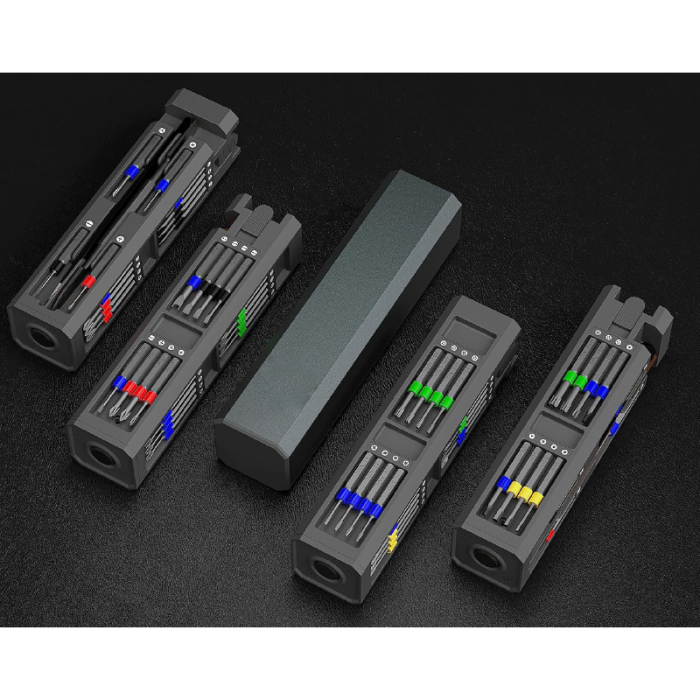 Set Surubelnite de Precizie 32 in 1 SUPER TRENDS® cu 28 Biti din Otel S2 si Maner din Aluminiu Pentru Reparatii PC, Telefon, Ceasuri, Laptop, Ochelari, Gri [4]