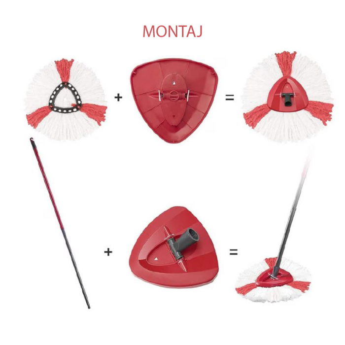 Set Tija Telescopica, Cap de Mop si 2 Buc Rezerva Mop SUPER TRENDS®, Compatibile cu Vileda Easy Wring/ Turbo / Ultraspin, Multicolor [2]