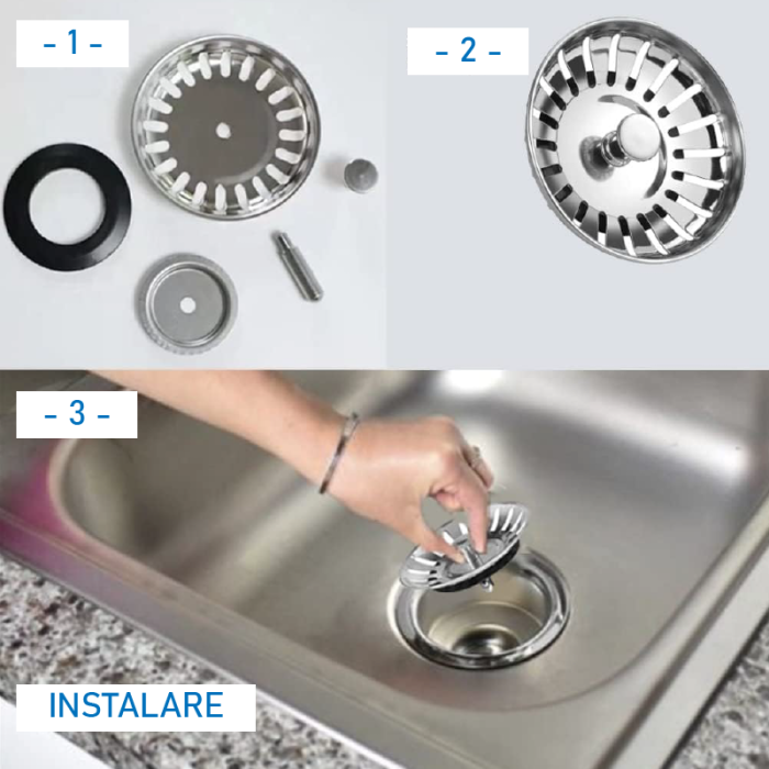 Sita de Scurgere Pentru Chiuveta SUPER TRENDS®, Functioneaza si ca Dop, 83 mm, Otel inoxidabil, Argintiu [4]