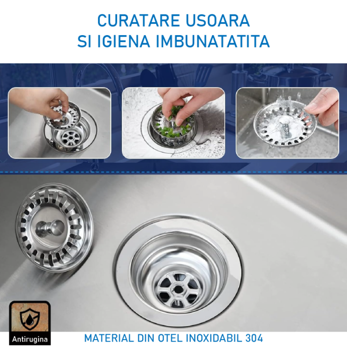 Sita de Scurgere Pentru Chiuveta SUPER TRENDS®, Functioneaza si ca Dop, 83 mm, Otel inoxidabil, Argintiu [7]