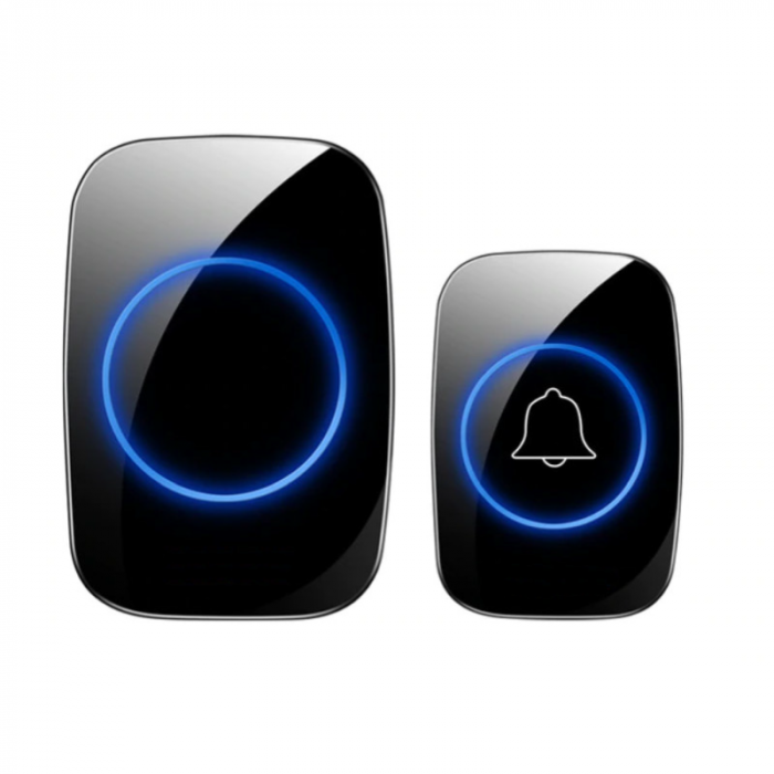 Sonerie Wireless Premium SUPER TRENDS®, Electrica, Rezistenta la Apa cu Transmitator IP44, 60 Tonuri si 5 Niveluri de Volum, Neagra [1]