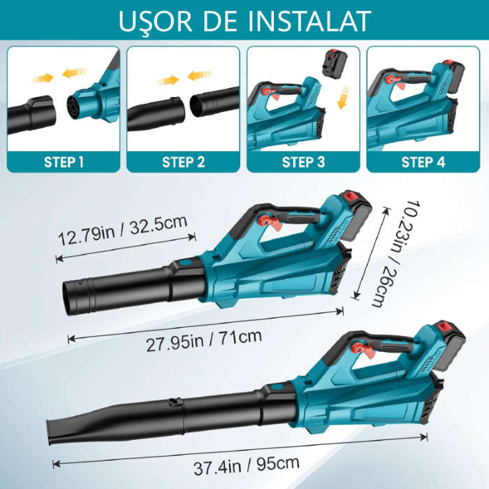 Suflanta de Frunze SUPER TRENDS®, Viteza de suflare 200 km/h, Turatie variabila 0–22.000 rpm, 2 Acumulatori 88V Li-Ion, 780 mc/h, Turcoaz [4]