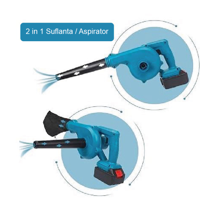Suflanta Frunze Profesionala SUPER TRENDS®, 2 acumulatori 48V, Autonomie 4 ore, 2 in 1, pentru praf, masina, fara fir [2]