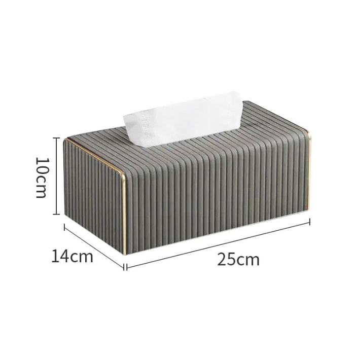 Suport Cutie Servetele SUPER TRENDS®, din Piele Ecologica, Margini aurii, Pentru Living, Baie, Casa, Hotel, 25 x 14 x 10cm, Gri [2]