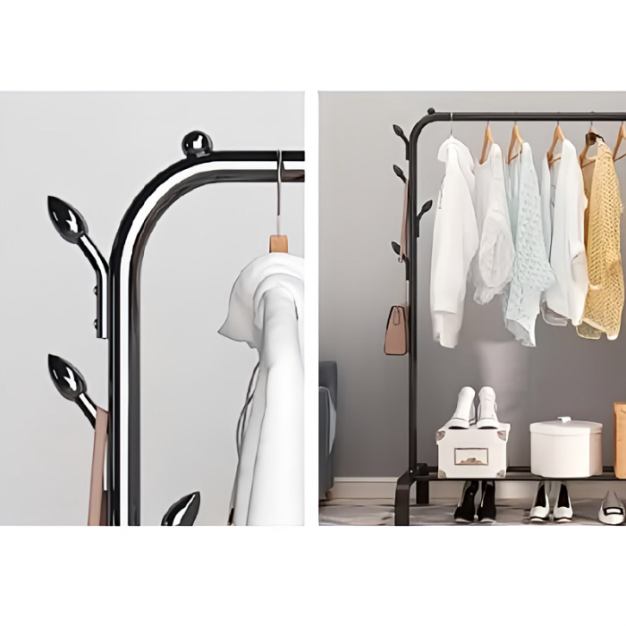 Suport de Umerase Premium SUPER TRENDS®, Organizator Pentru Haine, de Sine Statator, din Metal, Negru, 150 x 110 x 40 cm + 5 UMERASE CADOU [5]