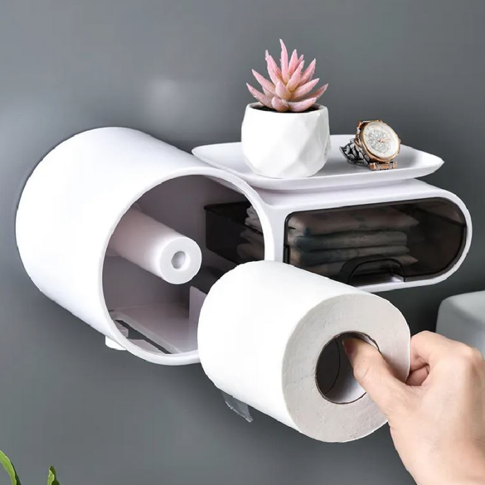 Suport Multifunctional Pentru Hartie Igienica SUPER TRENDS®, cu Cutie de Depozitare, Alb [5]