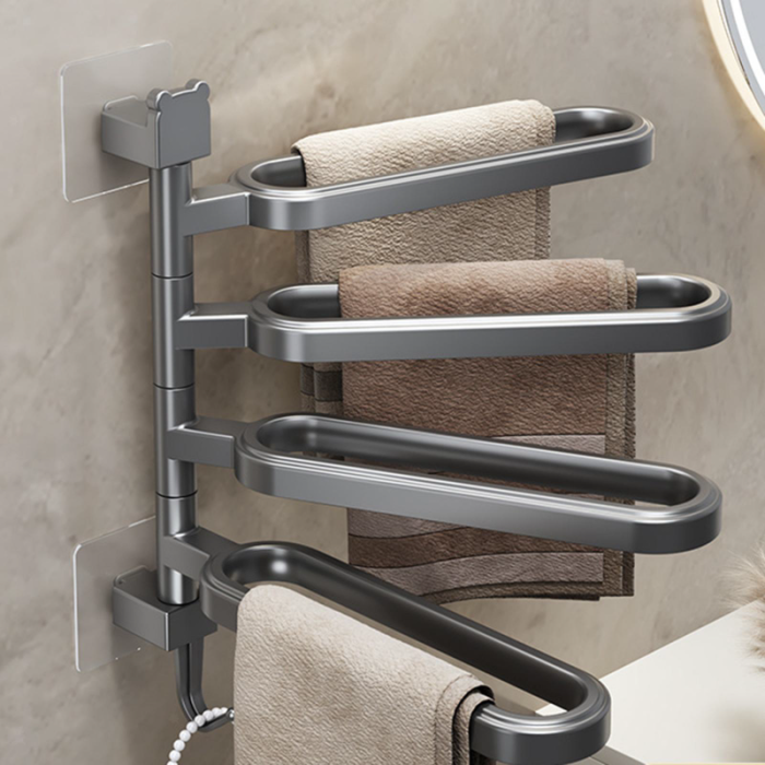 Suport Pentru Prosoape SUPER TRENDS®, cu 3 Brate Rotative, Montare Fara Gaurire, Gri Mat, 31x6 cm [1]