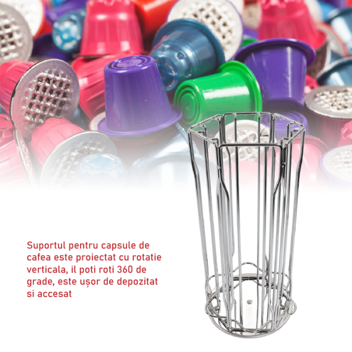 Suport Rotativ Pentru Capsule de Cafea Tip Nespresso, SUPER TRENDS®, Rotativ 360°, Capacitate 30 de Capsule, Argintiu [8]