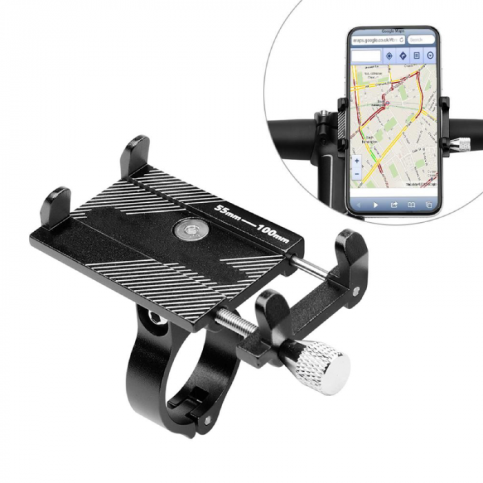 Suport Telefon Bicicleta Sau Motocicleta Premium SUPER TRENDS®, Reglabil, Prindere pe Ghidon, Compatibil cu Telefoane Care au Diagonala Ecranului de 3.5"–6.5", Reglaj pe Latime 55–100 mm, Aluminiu, Un [4]