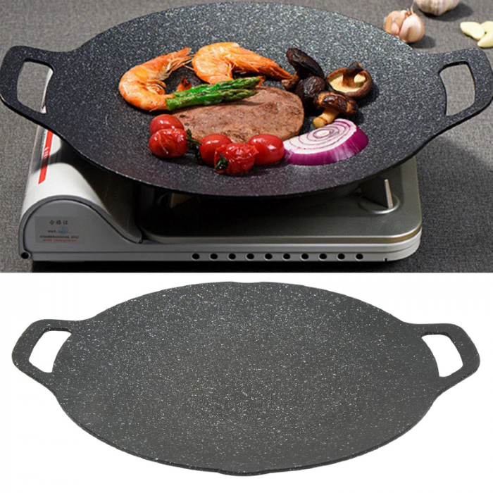 Tigaie Rotunda Pentru Gratar din Aliaj Premium SUPER TRENDS®, Tip Coreea, Antiaderenta, Compatibila cu Aragaz Electric si Foc Deschis, Manere Laterale, Ideala pentru Gatit Interior si Exterior, Diamet [3]