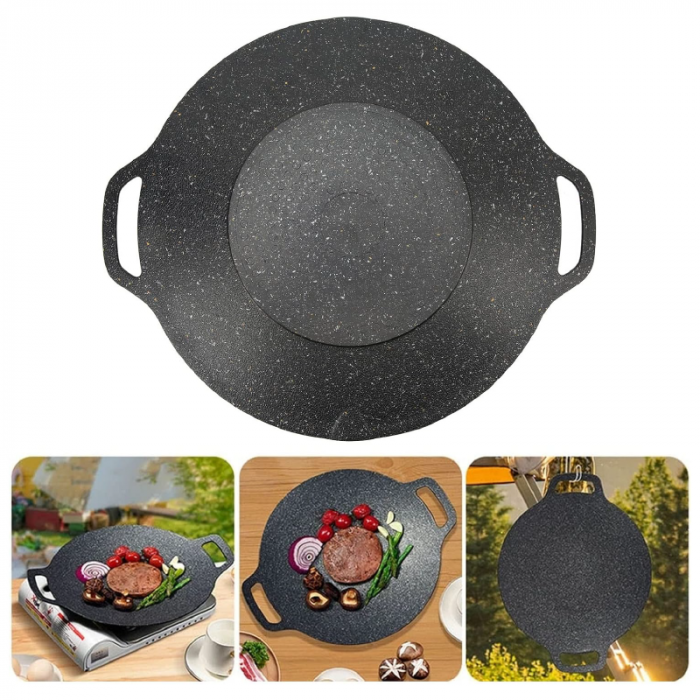Tigaie Rotunda Pentru Gratar din Aliaj Premium SUPER TRENDS®, Tip Coreea, Antiaderenta, Compatibila cu Aragaz Electric si Foc Deschis, Manere Laterale, Ideala pentru Gatit Interior si Exterior, Diamet [2]