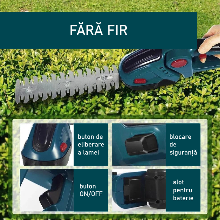 Trimmer de Tuns Gard Viu si Gazon SUPER TRENDS®, Fara Fir, 2 Acumulatori de 48V, Albastru [10]