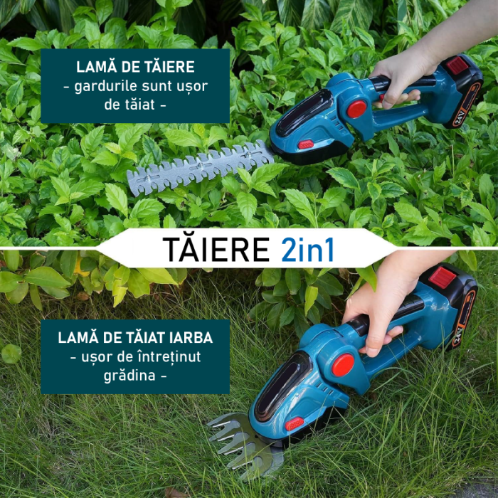 Trimmer de Tuns Gard Viu si Gazon SUPER TRENDS®, Fara Fir, 2 Acumulatori de 48V, Albastru [11]