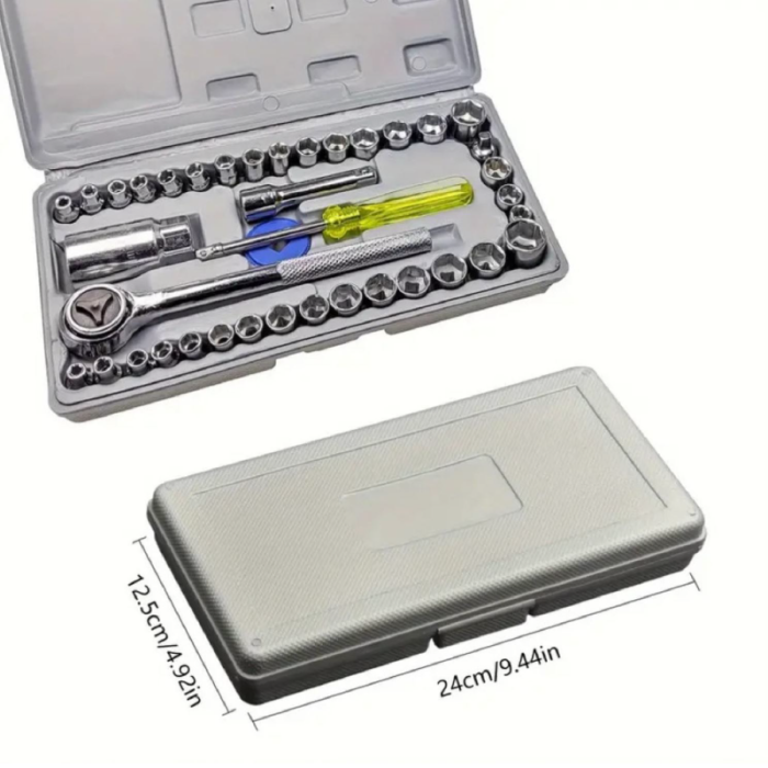 Trusa Chei Tubulare 40 Piese Super Trends®, Include Adaptori si Clichet, Argintiu [6]