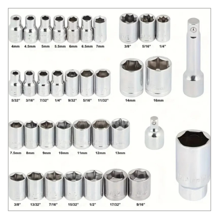 Trusa Chei Tubulare 40 Piese Super Trends®, Include Adaptori si Clichet, Argintiu [3]