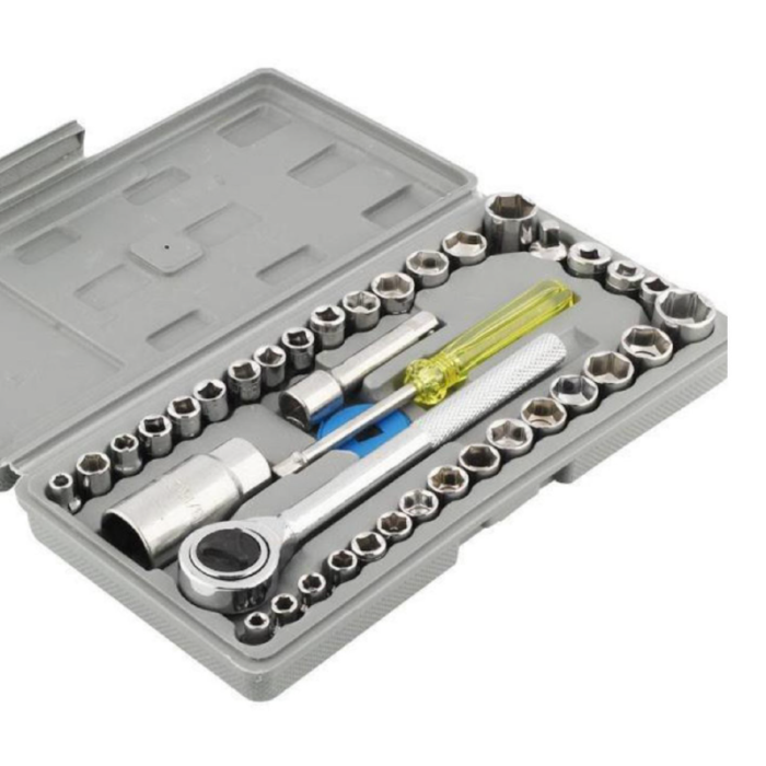 Trusa Chei Tubulare 40 Piese Super Trends®, Include Adaptori si Clichet, Argintiu [9]
