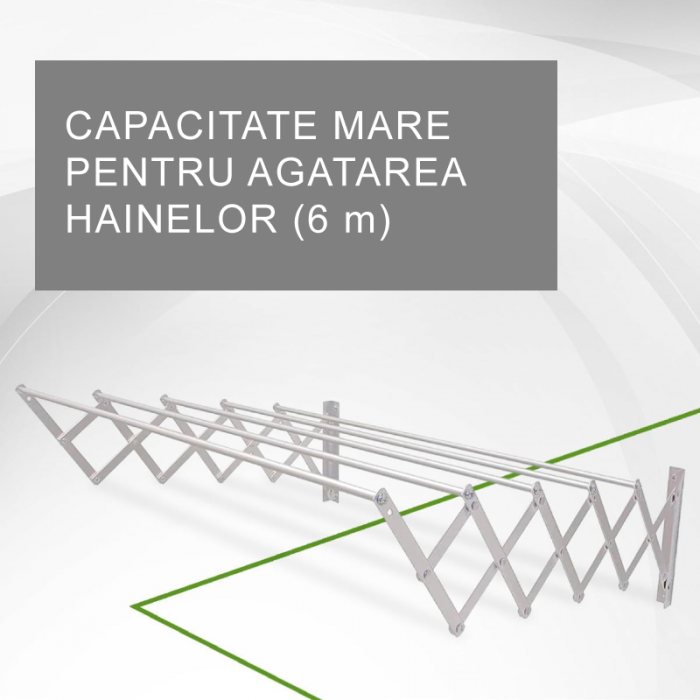 Uscator de Rufe Pliabil Din Aluminiu Premium SUPER TRENDS®, 5 Bare de Uscare, Latime bara 70 cm, Capacitate Uscare 6 m, Argintiu [6]