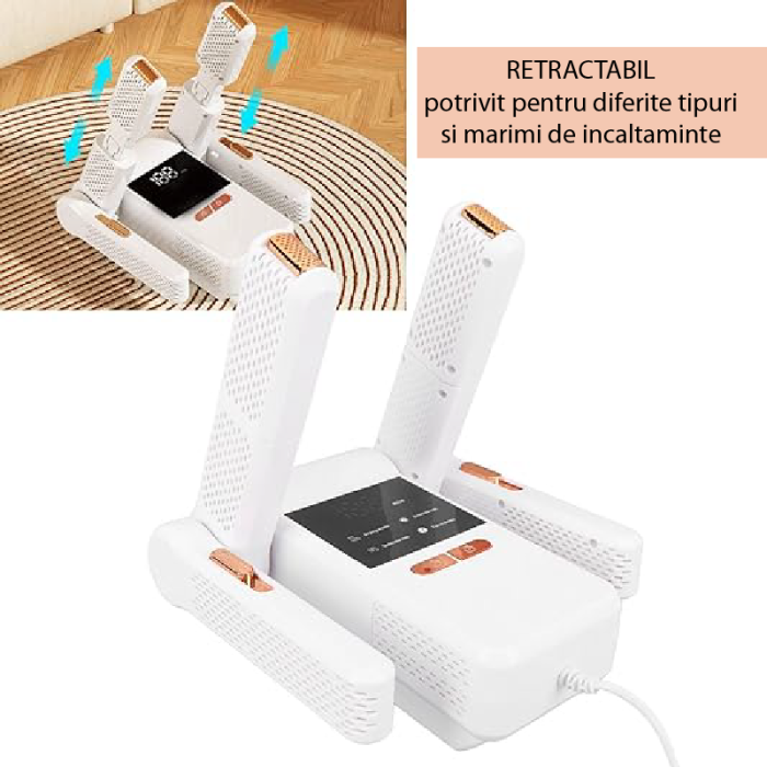 Uscator Electric Dublu pentru Incaltaminte SUPER TRENDS® – Aer Cald 360°, Sterilizare UVC, Timer si Termostat Inteligent, Oprire Automata, Putere 200W, Uscare Dubla 2 perechi, Pentru Pantofi, Ghete, A [4]