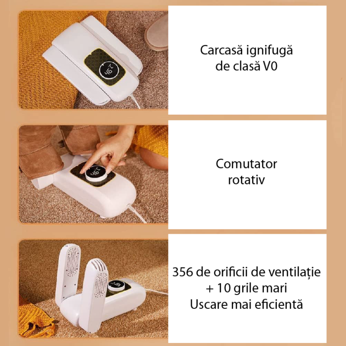 Uscator Electric Pentru Incaltaminte, Manusi, Sosete, SUPER TRENDS®, Pliabil si Retractabil, cu Sterilizare UV, Elimina Mirosurile, Aer Cald 360°, Alb [6]