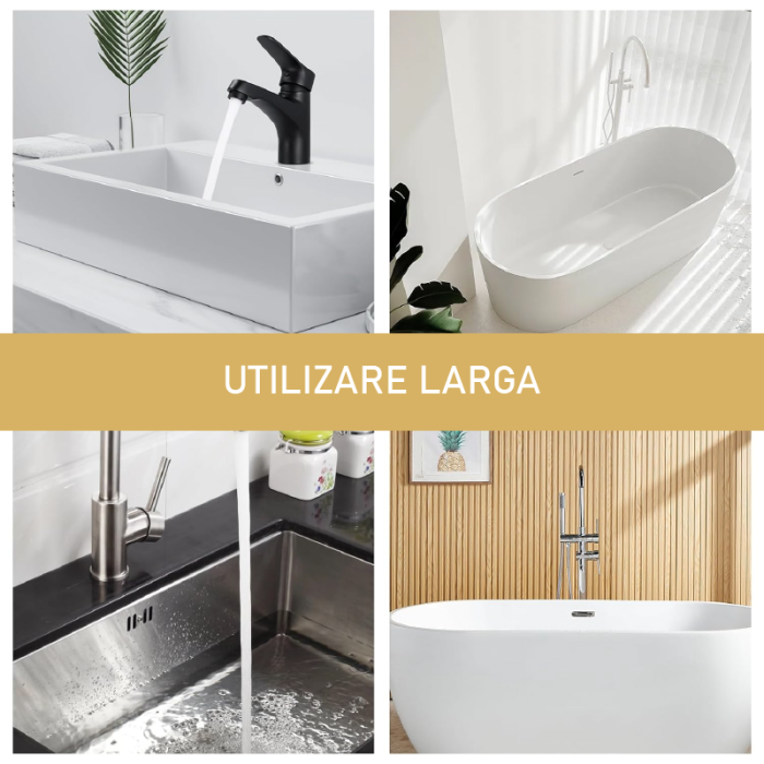 Ventil Chiuveta cu Gaura de Preaplin SUPER TRENDS®, Dop cu Arc Detasabil, Din Alama, Crom Auriu [10]