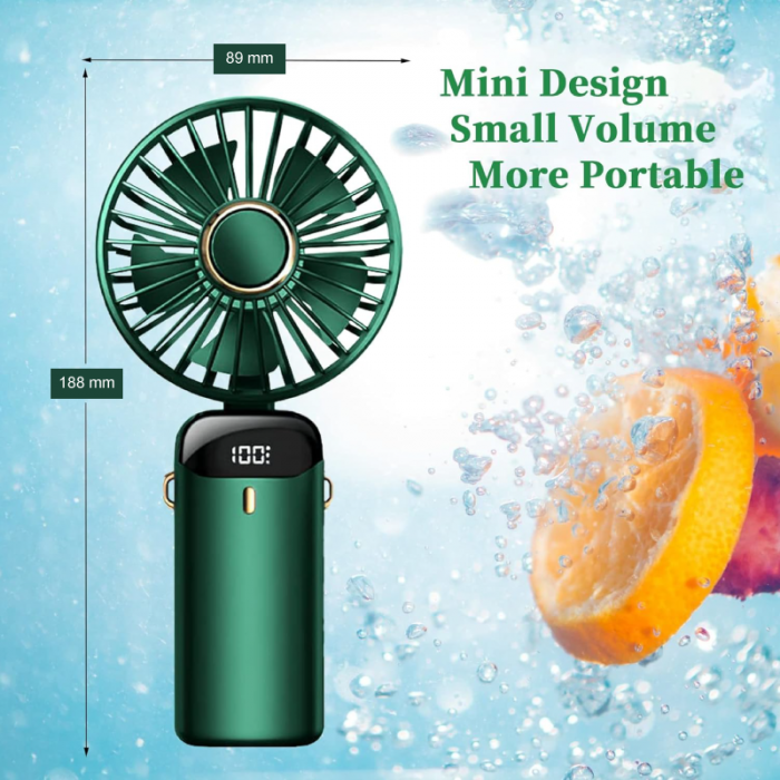 Ventilator Portabil Premium SUPER TRENDS®, 4 in 1, de Mana, de Birou, de Gat, cu Aromaterapie, 5 Trepte de Viteza, Incarcare USB, Autonomie 12h, Pliabil, cu Ecran LCD, Verde Inchis, Baterie de 4000 mA [7]